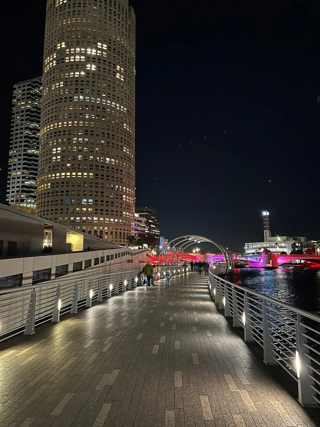 Tampa Riverwalk and downtown at night